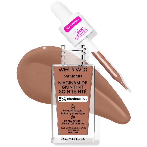 This luxurious, sheer-to-medium, buildable Skin Tint with 5% Niacinamide, Hyaluronic Acid, and Peony Extract delivers smoothing, natural perfection. Blurs imperfections, finishes with a soft satin glow, and perfects while concealing redness and blemishes so naturally, it will look almost undetectable. A clean, skin-loving serum foundation. Sheer-to-Medium, Buildable Coverage: Natural and buildable to the coverage you need. Soft Satin Glow: Enjoy a gorgeous healthy-looking glow that enhances your natural radiance without looking oily. Luxurious Ingredients: This skin tint foundation is infused with 5% niacinamide, hyaluronic acid, peony extract, and vitamin E. Lightweight Foundation: Achieve a flawless finish without the extra weight. With this lightweight skin tint, it’ll feel like you’re wearing nothing at all. Cruelty-Free: wet n wild makeup products are never tested on animals and are always cruelty-free.